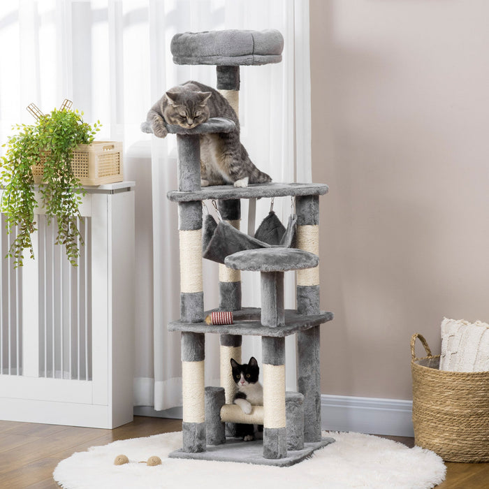 Pawhut Cat Tree, 52\" Multi-level Cat Tower With Hammock, Cat Bed, Sisal Scratching Posts, Grey