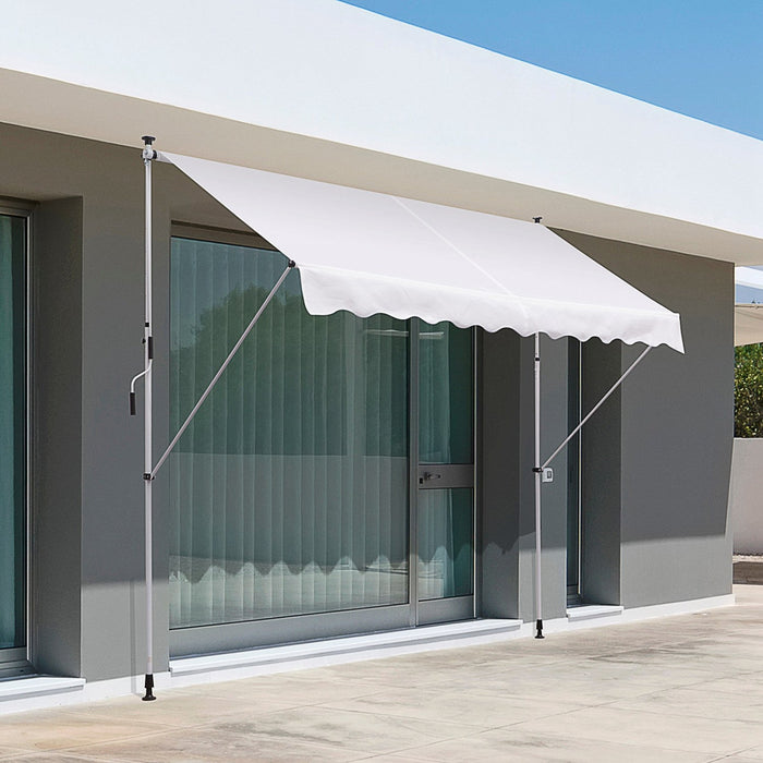 Outsunny 10x5ft Manual Retractable Awning, Patio Sun Shade Canopy Shelter With 5.6-9.2ft Support Pol