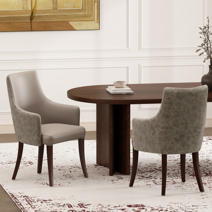 Connie Modern Vegan Leather and Velvet Wood Armchair in Taupe - Set of 2 Dining Chair 