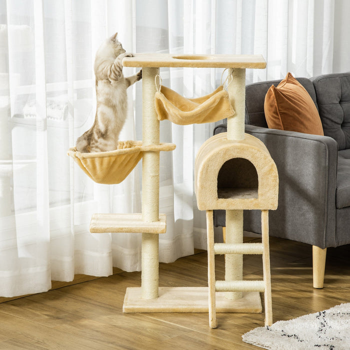 Pawhut 39\" Deluxe Cat Scratching Tree Kitten Condo Play House Pet Scratcher Multi-level Tower Kitty 