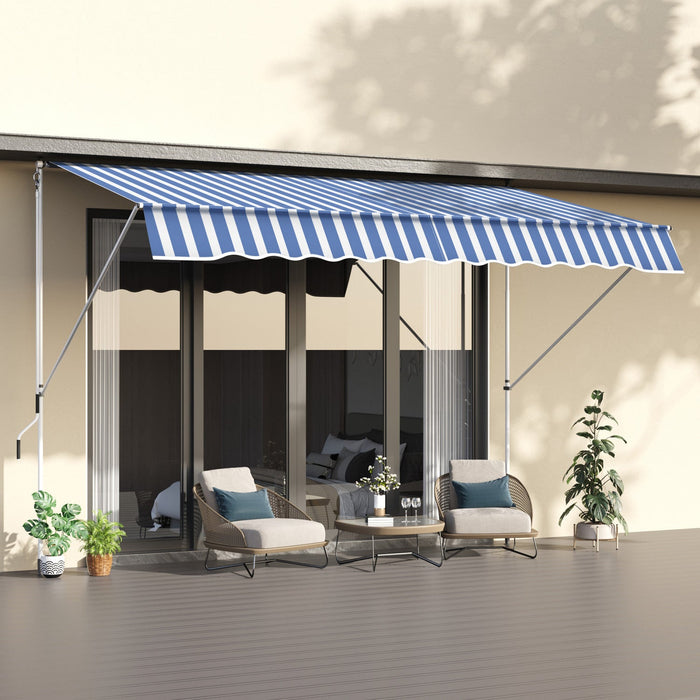 Outsunny 10x5ft Manual Retractable Awning, Patio Sun Shade Canopy Shelter With 5.6-9.2ft Support Pol