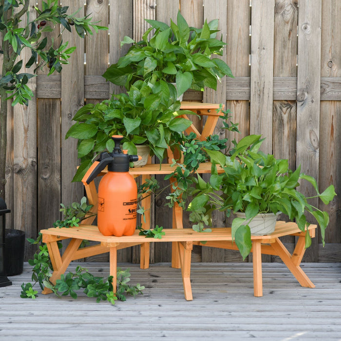 Outsunny Wooden Rustic 3-tier Raised Plant Stand With Slatted Shelves Indoor & Outdoor Display Rack 