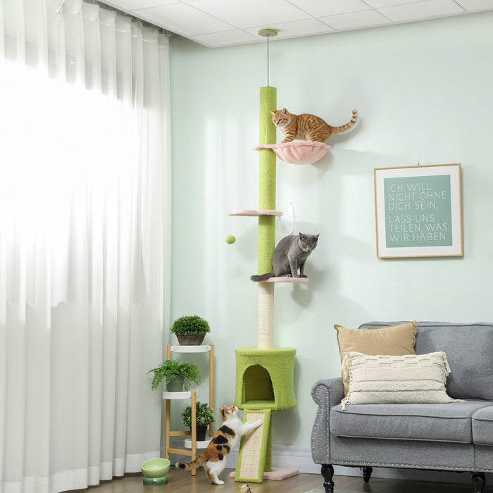 PawHut Floor to Ceiling Cat Tree, 5-Tier Cat Tower Adjustable Height 87"-94.5" with Sisal Scratching Post, Condo, Hammock, Ramp, Perches, Climbing Activity Center for Indoor Kitten