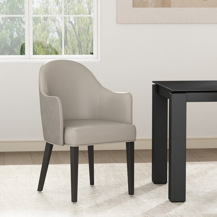 Hillman Modern Wood Vegan Leather and Velvet Armchair in Light Gray Dining Chair 