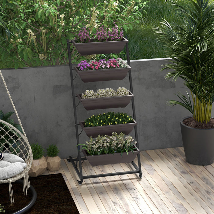 Outsunny 5-tier Vertical Raised Garden Bed With 5 Planter Boxes, Wheels, Outdoor Plant Stand Grow Co