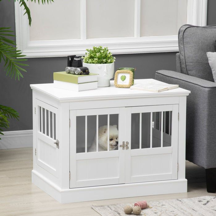 Pawhut Dog Crate Furniture, 31\" Dog Kennel Side End Table With Three Doors, Indoor Dog Cage For Smal