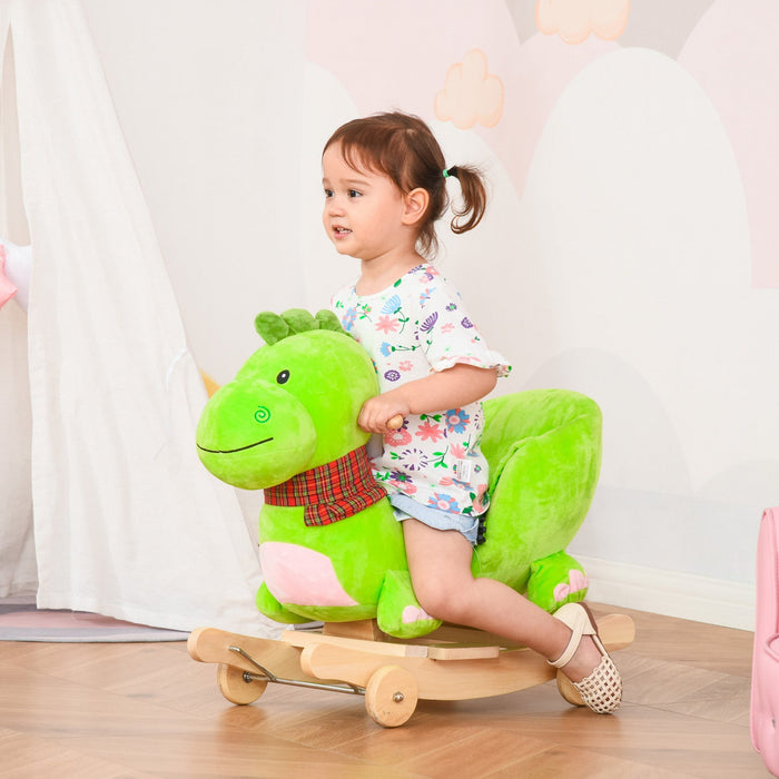 Qaba Baby Rocking Horse Kids Interactive 2-in-1 Plush Ride-on Stroller Rocking Dinosaur With Nursery