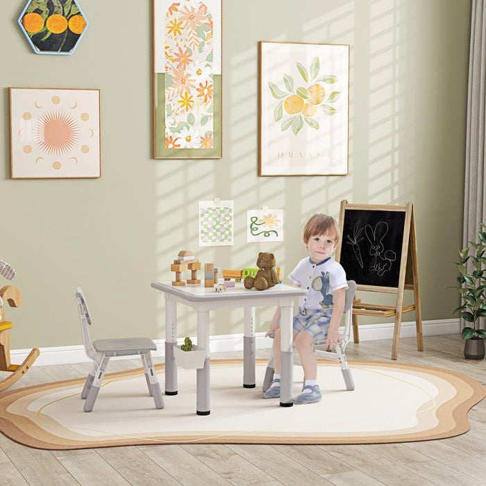 Qaba 3 Pieces Kids Table And Chair Set, Height Adjustable Toddler Table And Chair Set, Activity Tabl