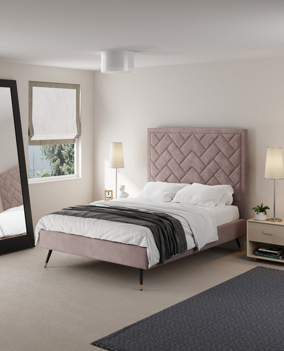 Crosby Modern Upholstered Velvet Full Bed in Blush 