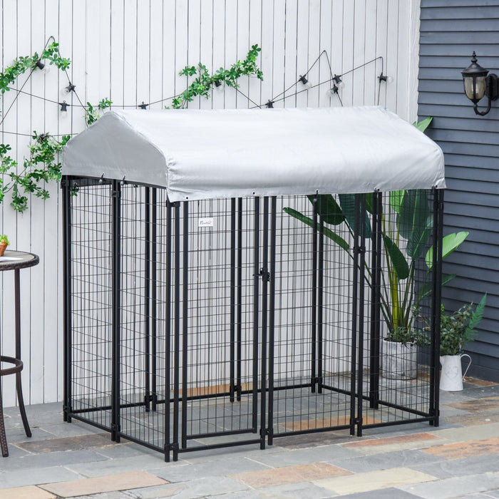 Pawhut 6' X 4' X 6' Large Outdoor Dog Kennel Steel Fence With Uv-resistant Oxford Cloth Roof & Secur