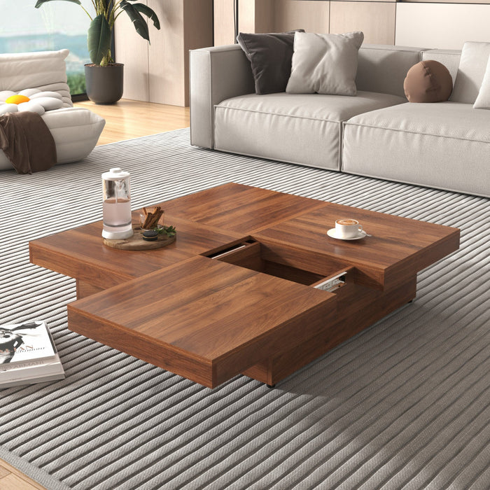 Jack 39.4\" Square Engineered Wood Coffee Table With Sliding Top Storage - Walnut 