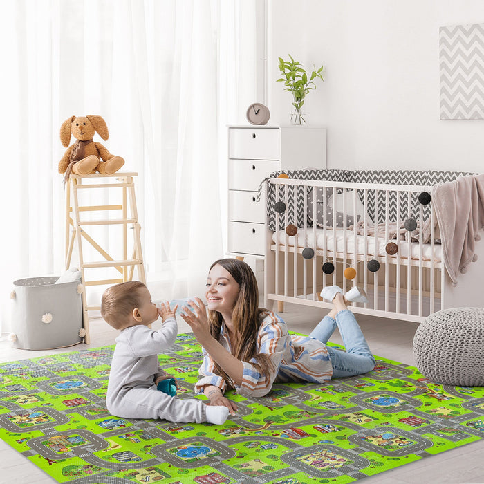 Qaba Kids Foam Puzzle Floor Tiles Baby Toddler Play Mat 36pcs W/ 24 Side Mat Anti-slip Crawling Lear