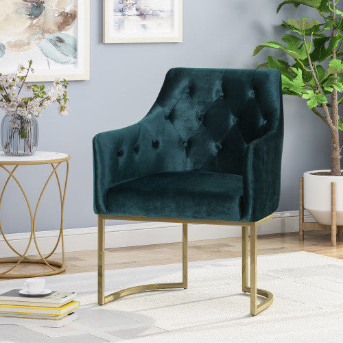 Jasmine Ergonomic Velvet Upholstery Club Chair - Teal 