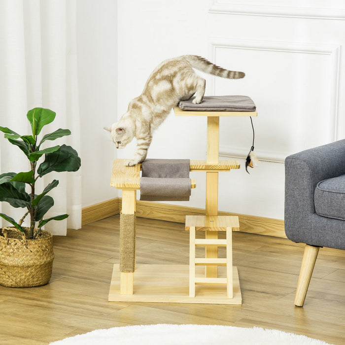 Pawhut 25.5\" Cat Tree Kitty Tower Activity Center Pinewood Cat Climbing Toy Indoor Outdoor Pet Furni