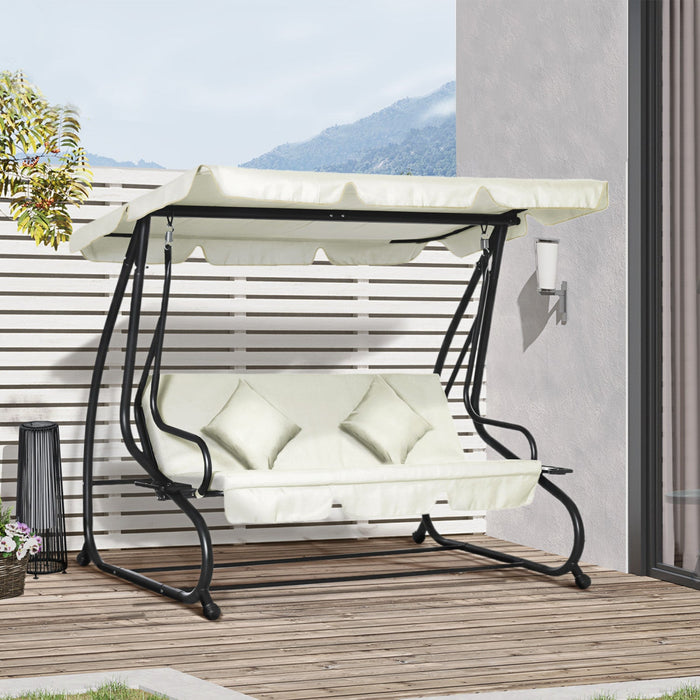 Outsunny 3-seat Outdoor Patio Swing Chair, Converting Flat Bed, Canopy Swing With Adjustable Shade, 