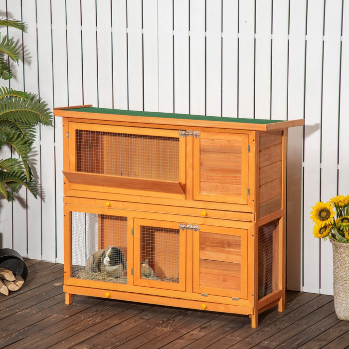 Pawhut 2 Tier Elevated Wooden Rabbit Hutch Bunny House Small Animal Cage 47\"l X 19\"w X 39\"h W/ Slidi