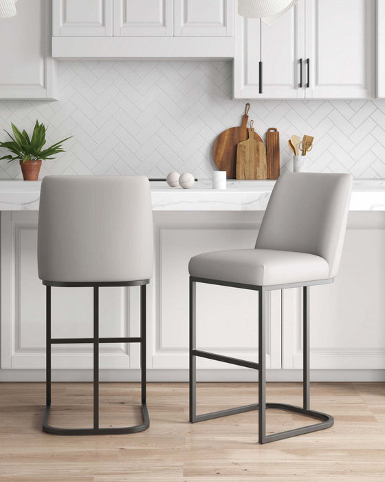 Serena Modern Metal Upholstered Barstool in Light Gray - Set of 2 Bar Stool 