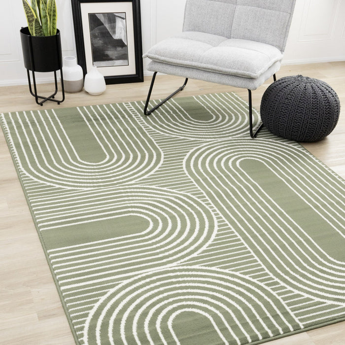 Forte Green White Modern Geometric Arches Area Rug - 7'9\" x 10'6\"
