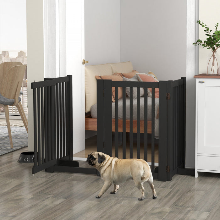 Pawhut Free Standing Wooden Pet Gate Indoor Dog Barrier Foldable Step Over Doorway Fence Safety Gate