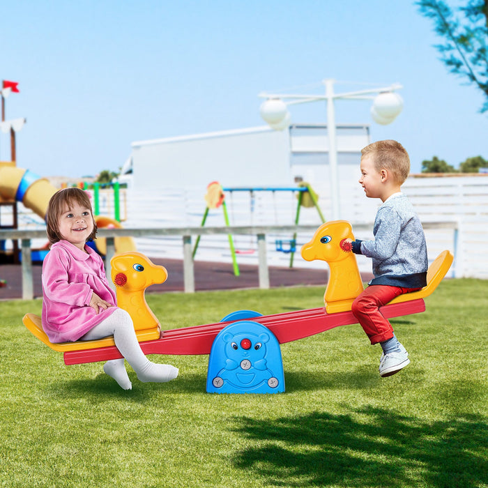 Qaba Kids Seesaw Safe Teeter Totter 2 Seats With Easy-grip Handles Indoor Outdoor Living Room Playro