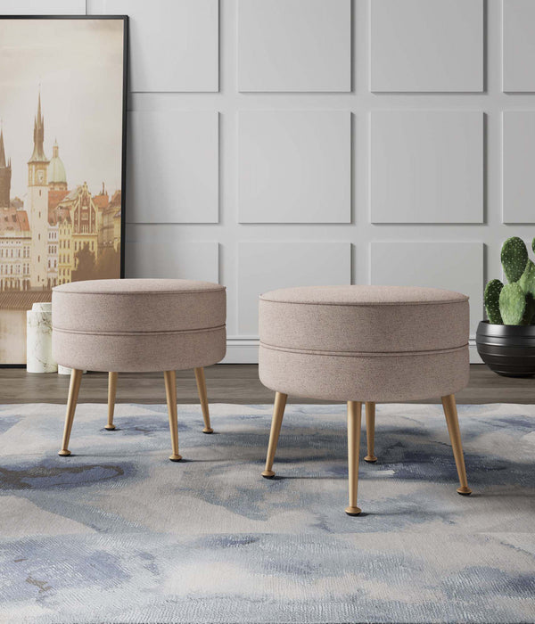 Bailey Mid-Century Modern Upholstered Accent Ottoman in Wheat - Set of 2 