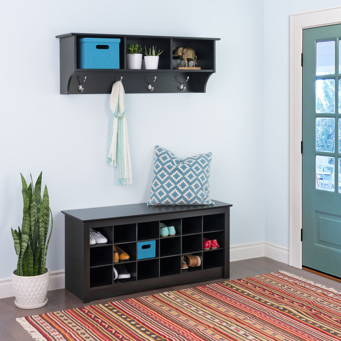 Eighteen Pair Shoe Storage Cubby Bench - Black