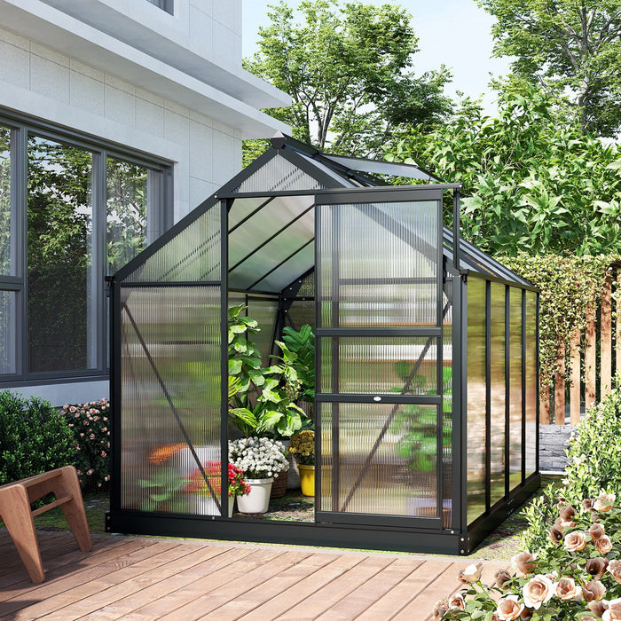 Outsunny 6' X 8' Clear Polycarbonate Greenhouse Walk-in Green House Garden Plants Grow Galvanized Ba