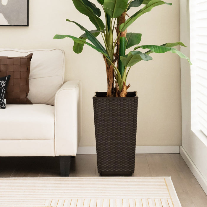 Costway 2pcs Outdoor Wicker Flower Pot 22.5"tall Planters With Drainage Hole Coffee