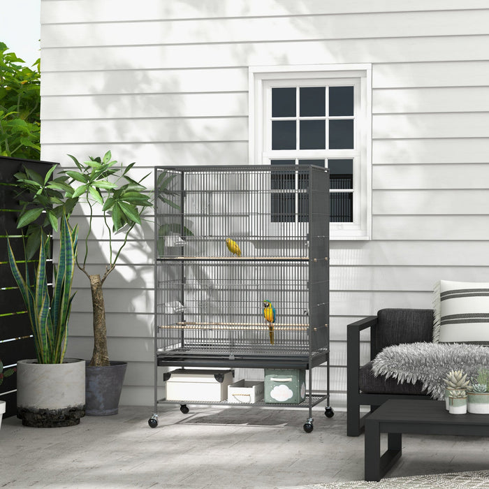 Pawhut 60\" Bird Cage With Stand For Cockatiels Canaries Lovebirds Finches, Budgie Cage With Wheels, 