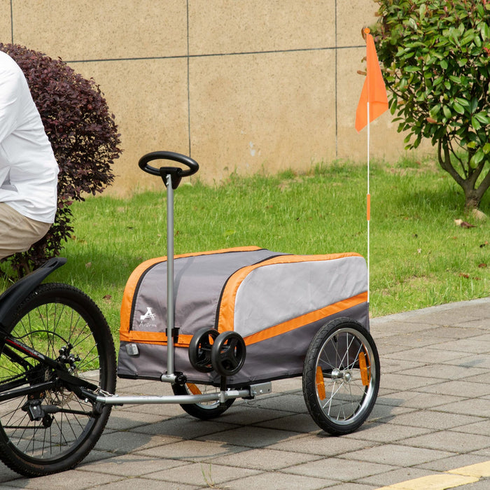Aosom Bike Cargo Trailer & Wagon Cart, Multi-use Garden Cart With Luggage Box, Quick Release 16'' Bi