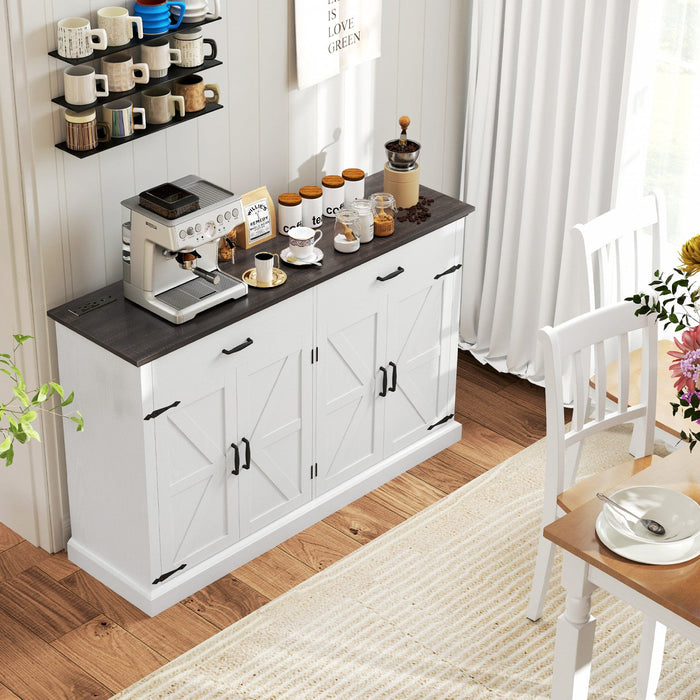 HOMCOM 55" Farmhouse Sideboard Buffet Cabinet with 4 Barn Doors White
