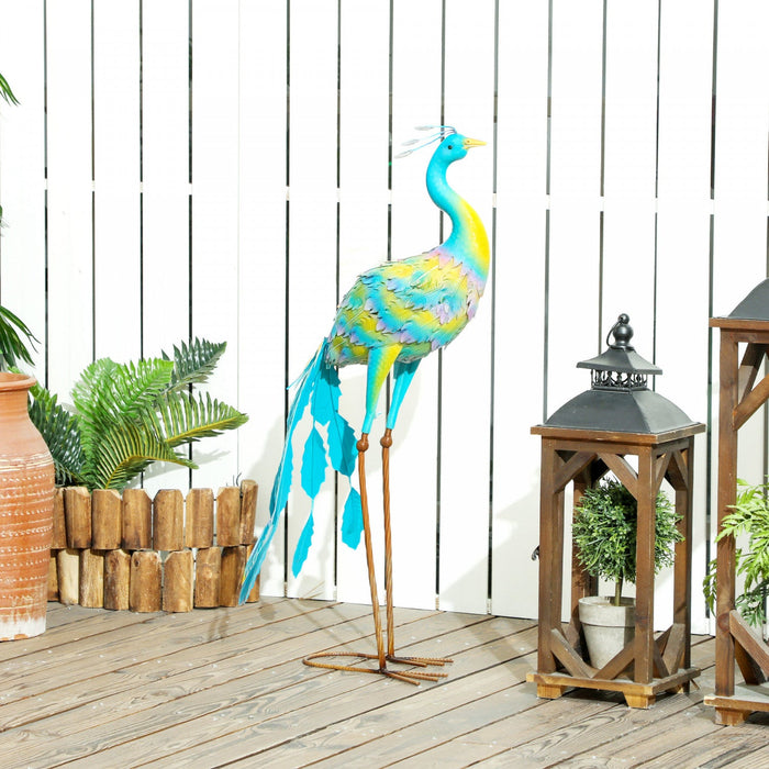 Outsunny Peacock Garden Statue, 32.7" Standing Steel Lawn Ornament