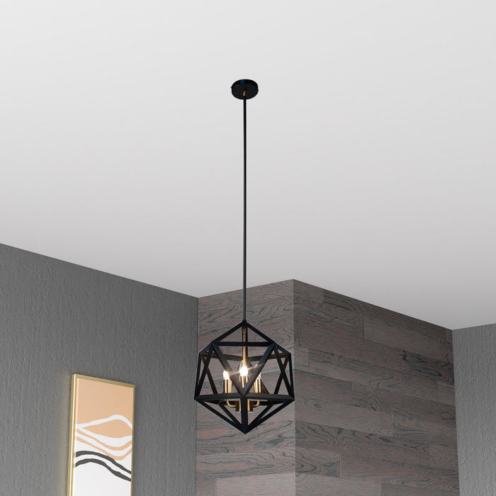 Dainolite Archello 3 Light Chandelier Matte Black Antique Brass Accents Lamp