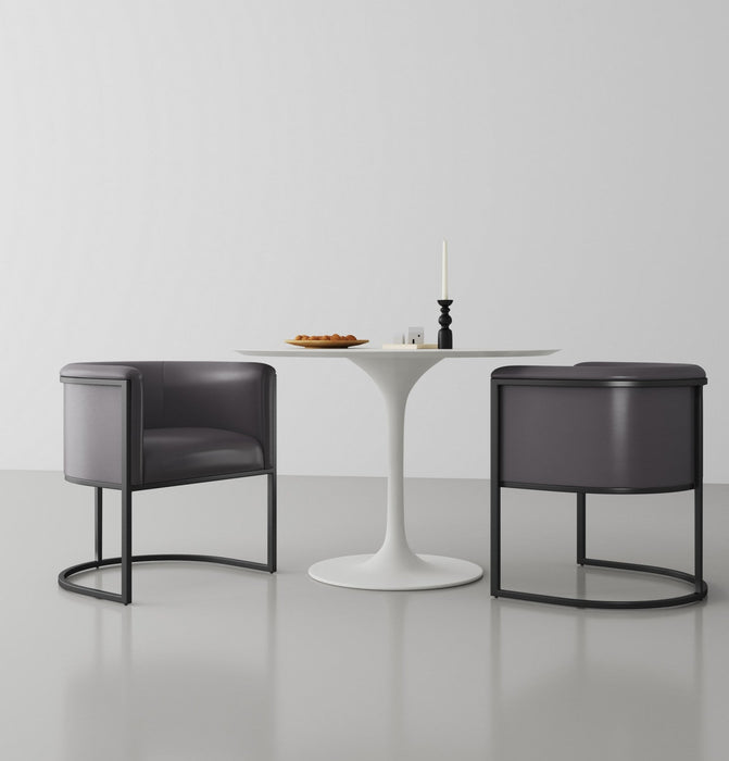 Cosmopolitan Mid-Century Modern Vegan Leather Metal Dining Chair in Graphite - Set of 2 