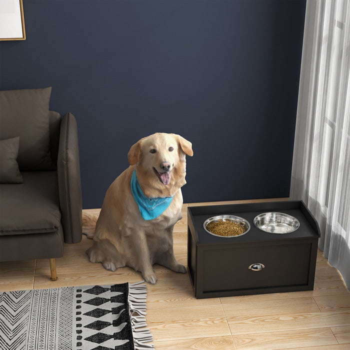 Pawhut Elevated Dog Bowls For Large Dogs, Raised Pet Feeding Station With 2 Stainless Steel Bowls, H