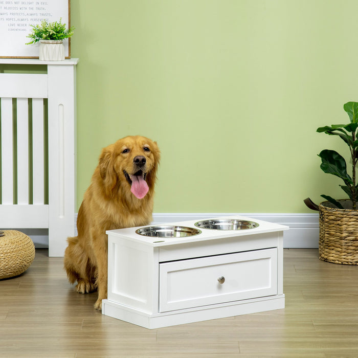 Pawhut Elevated Dog Bowls With Storage Drawer, Raised Dog Bowls With Stand, 2 Stainless Steel Bowls 