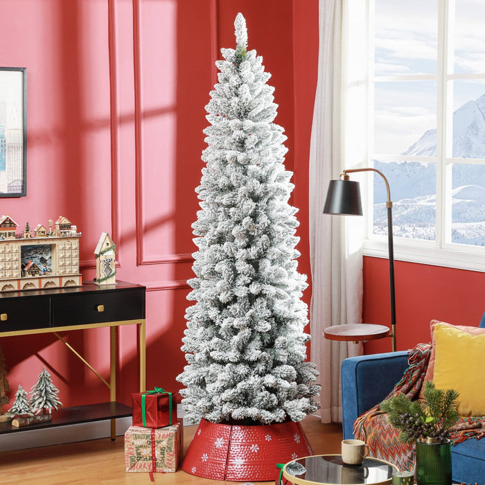 Homcom 7ft Flocked Pencil Artificial Christmas Tree With Steel Base, Green