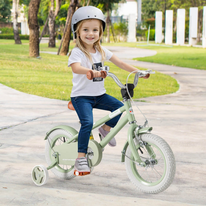 Costway 12" Kids Bike With Adjustable Saddle Handlebar Removable Training Wheels Handbrake Green