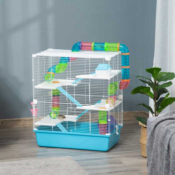 Pawhut 23\" Large Hamster Cage, Small Animal House, 5-level Gerbil Haven, Tunnel Tube System, With Wa