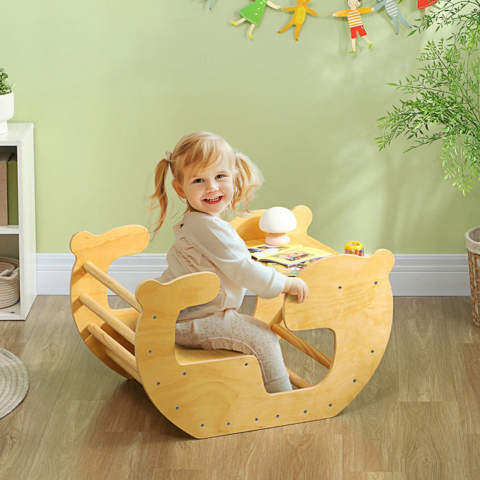 Qaba 2 In 1 Toddler Climbing Toy Indoor, Wooden Baby Arch Climber, Kids Table And Chair Set, Montess