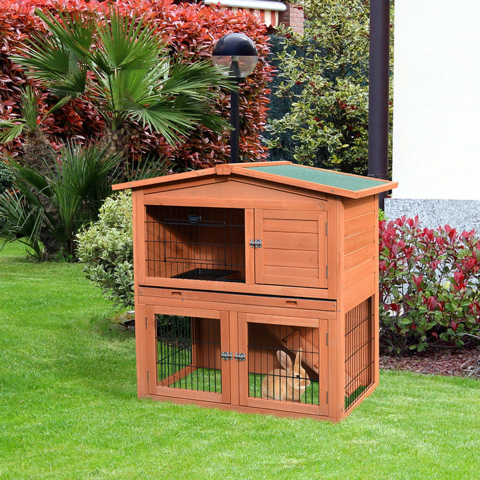 Pawhut 2 Tier Rabbit Hutch Guinea Pig Hutch Ferret Cage With Ramp Slide Out Tray For Indoor Outdoor 
