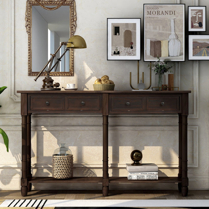 Phyllis Solid Wood Console Table With Drawers And Bottom Shelf - Espresso 