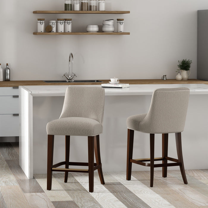 Beever Modern Chenille Wood Counter Stool in Taupe - Set of 2 Bar Stool 