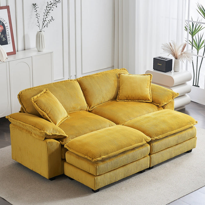 Liam 84.6\" Comfortable Cloud Modular Sofa with Corduroy Upholstered,Yellow  