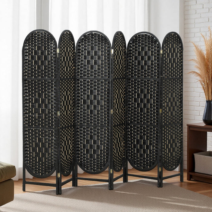 HOMCOM 6 Panel Room Divider, Bohemian Folding Privacy Screen, Black