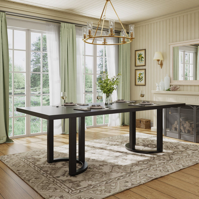 Ethan Dining Table With U-base, Solid Wood & Mdf, 95\"w - Black 