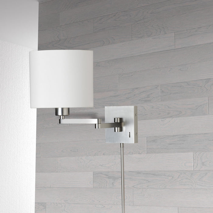 Dainolite Dainolite Swing Arm Wall Sconce Satin Chrome White Drum Shade Lamp