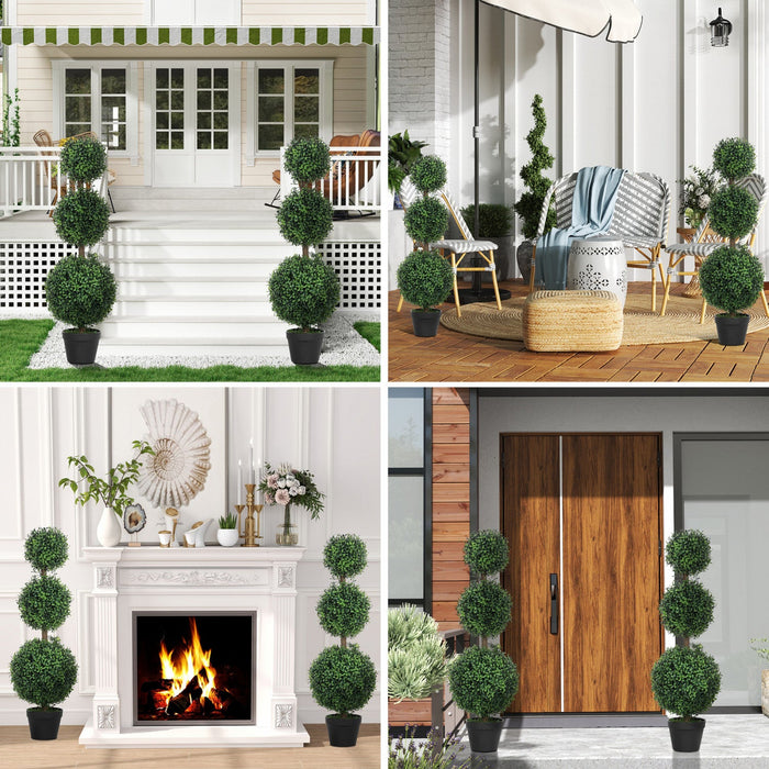HOMCOM 2 Pack Artificial Boxwood Topiary Ball Trees, Fake Plants in Pot