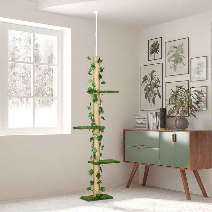 Pawhut 4-tier Floor To Ceiling Cat Tree, Height(80-95inches)adjustable, Tall Cat Tower W/ Anti-slip 