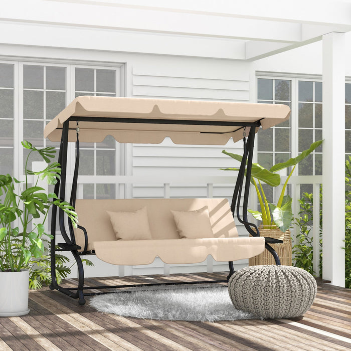 Outsunny 3-seat Outdoor Patio Swing Chair With Canopy, Light Brown